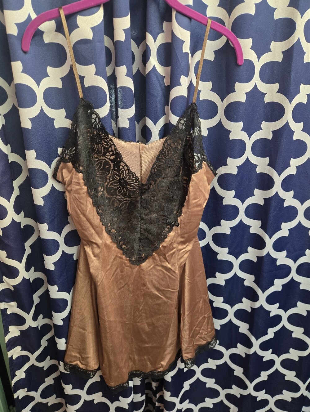 Vintage Undercover Wear Bronze Nighty with Black Lace Trim Size 1X